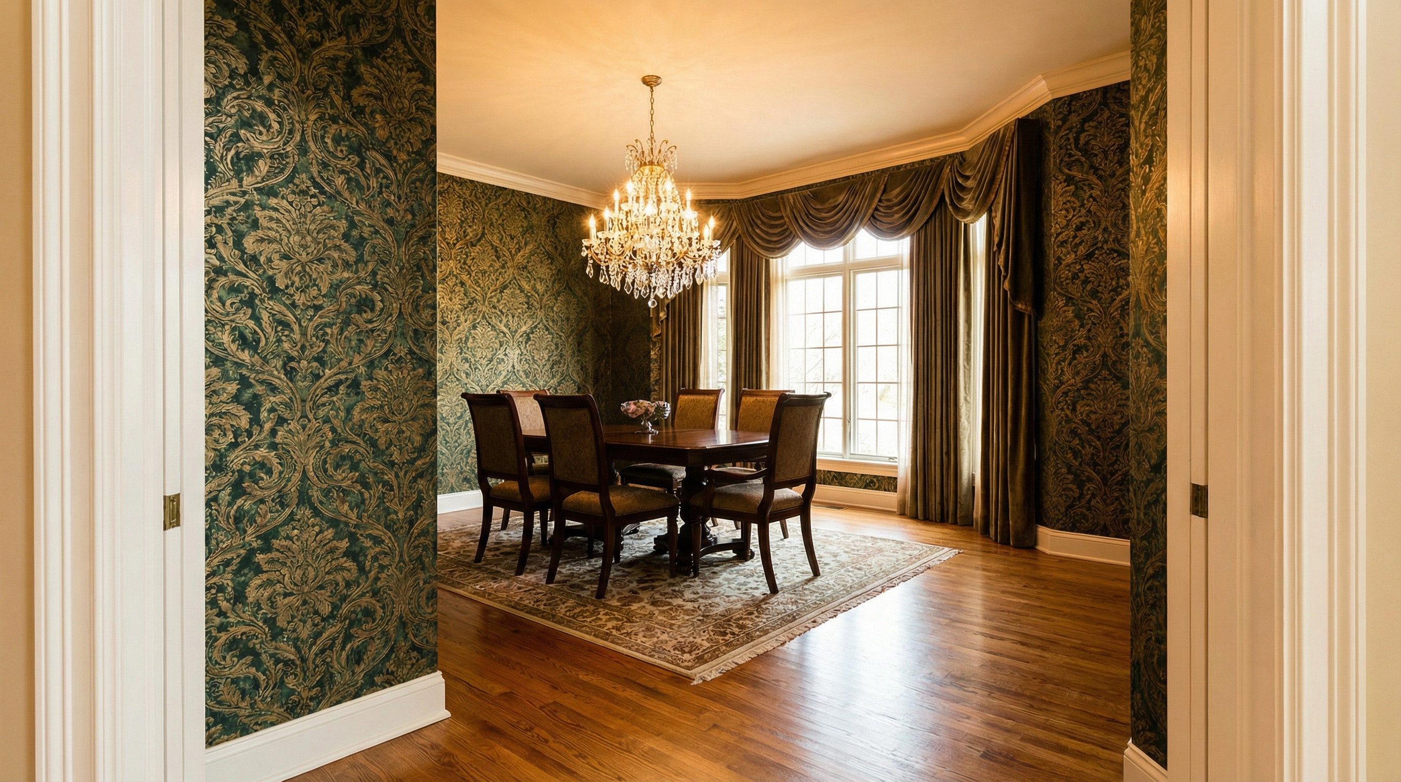 After — Elegant wallpaper installed in Houston dining room